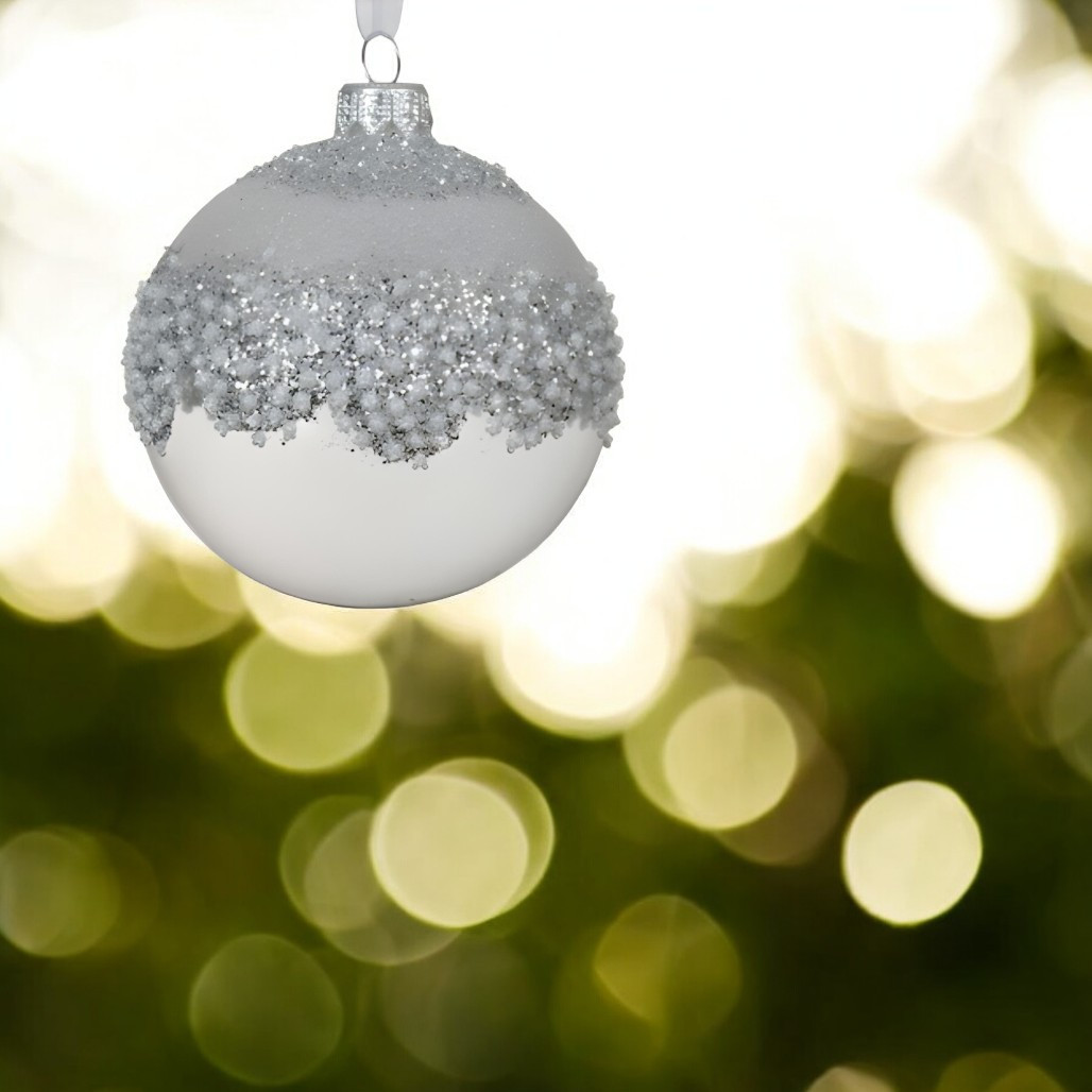 Glass Ball with Silver Glittered Cluster Ornament