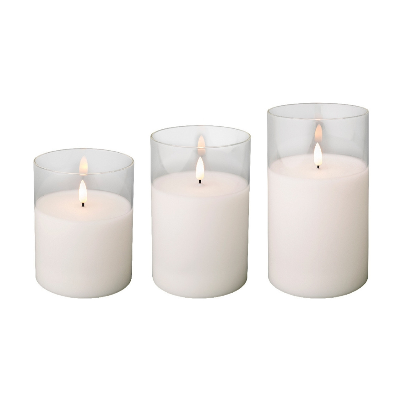 Lumineo Set of 3 White Battery Operated Candles in Glass Containers