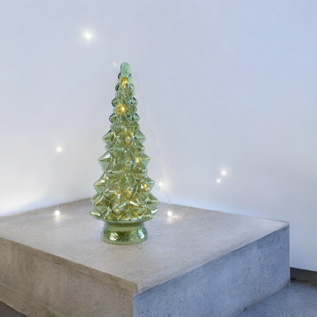 Lumineo LED Glass Green Tree Figurine