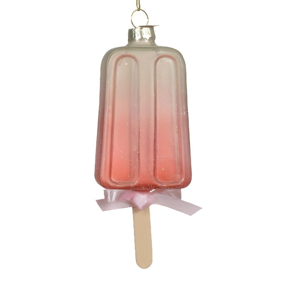 Glass Popsicle with Pink Ribbon Ornament
