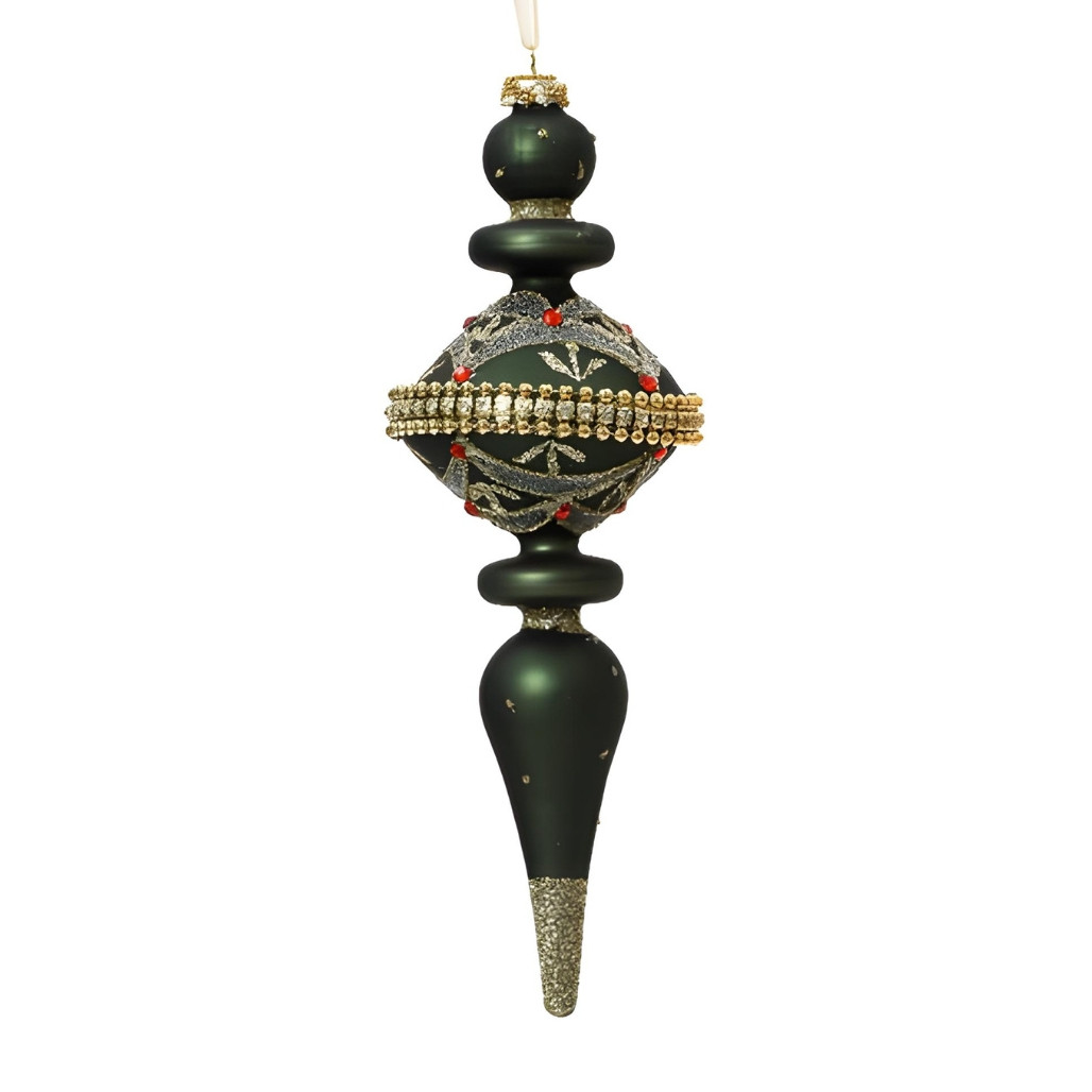Green Elegant Glass Finial Set of 2 Ornaments