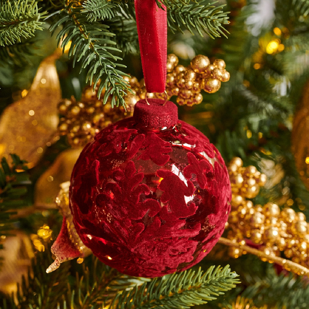 Decoris Elegant Velvet Red Ornament Set of 3