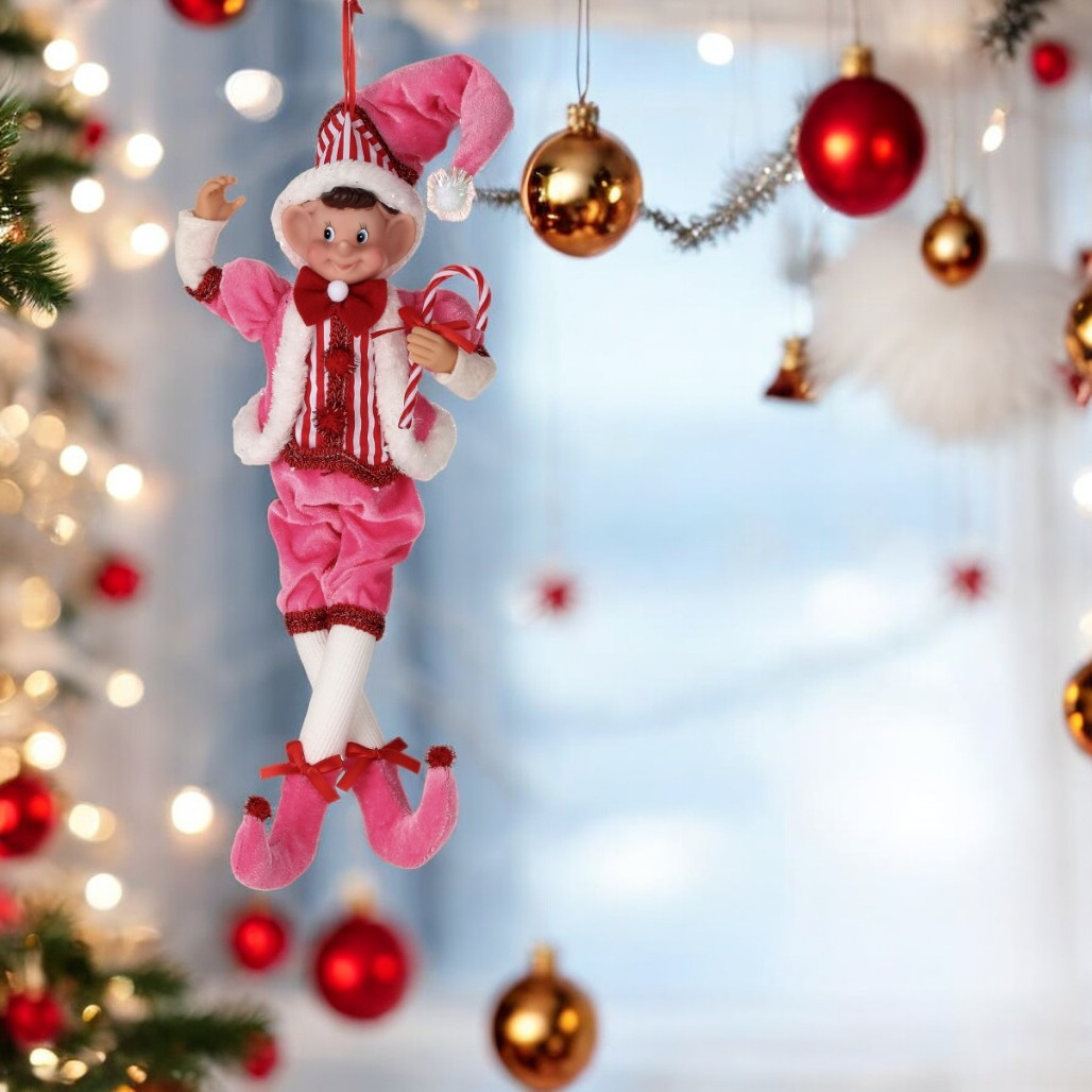 Large Fabric Pink Sweets Pixie Elf Ornament