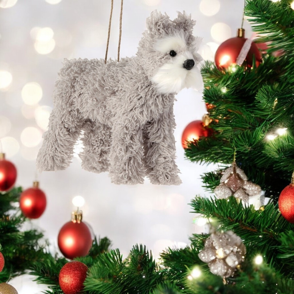 Grey Faux Fur Dog Ornament