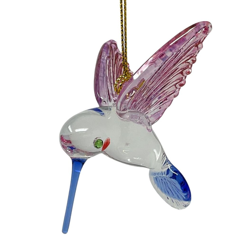 Pink Hummingbird Glass Ornament