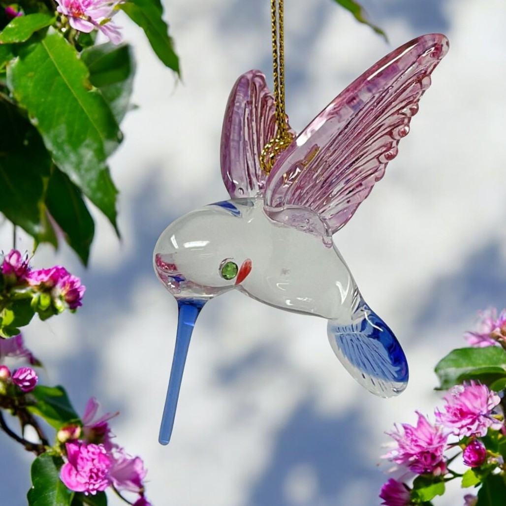 Pink Hummingbird Glass Ornament