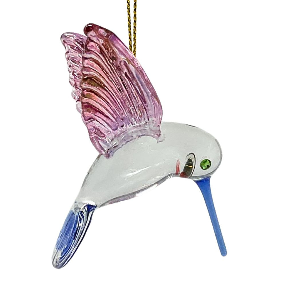 Pink Hummingbird Glass Ornament