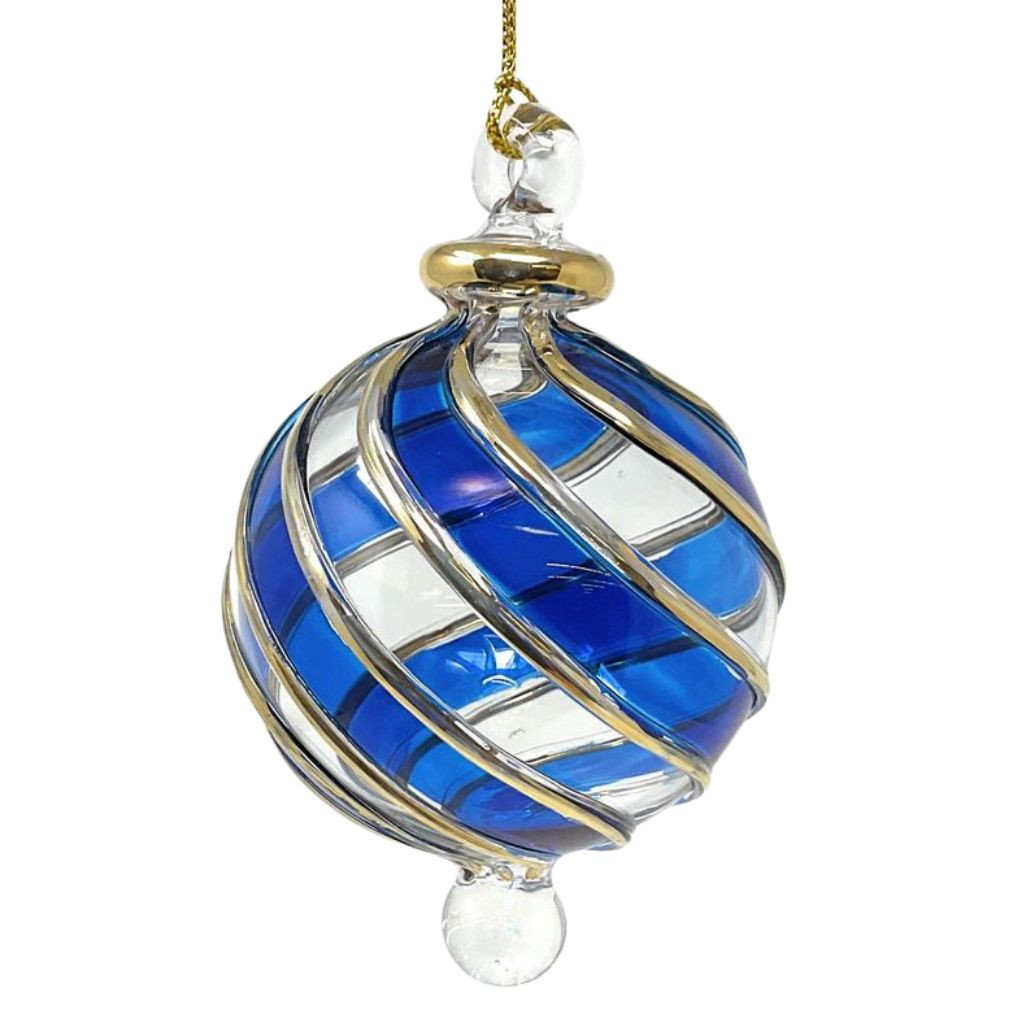 Blue and Gold Stripe Glass Ornament