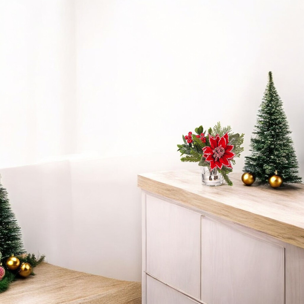 Faux Water Iced Poinsettia Arrangement