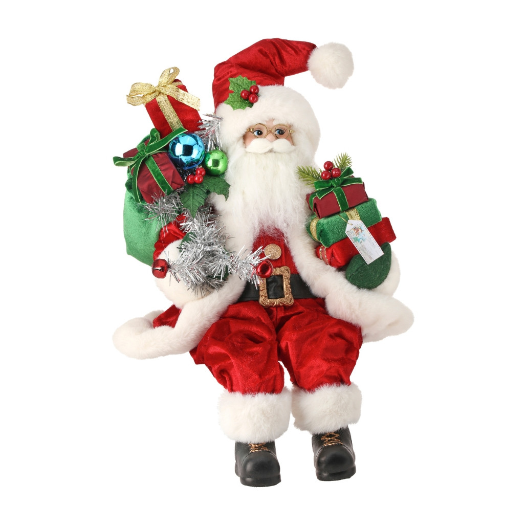 Retro Sitting Santa with Tinsel Figurine