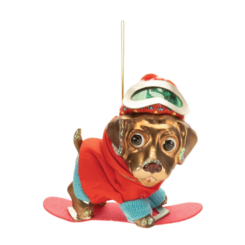 Snowboard Dog in Red Jacket Ornament