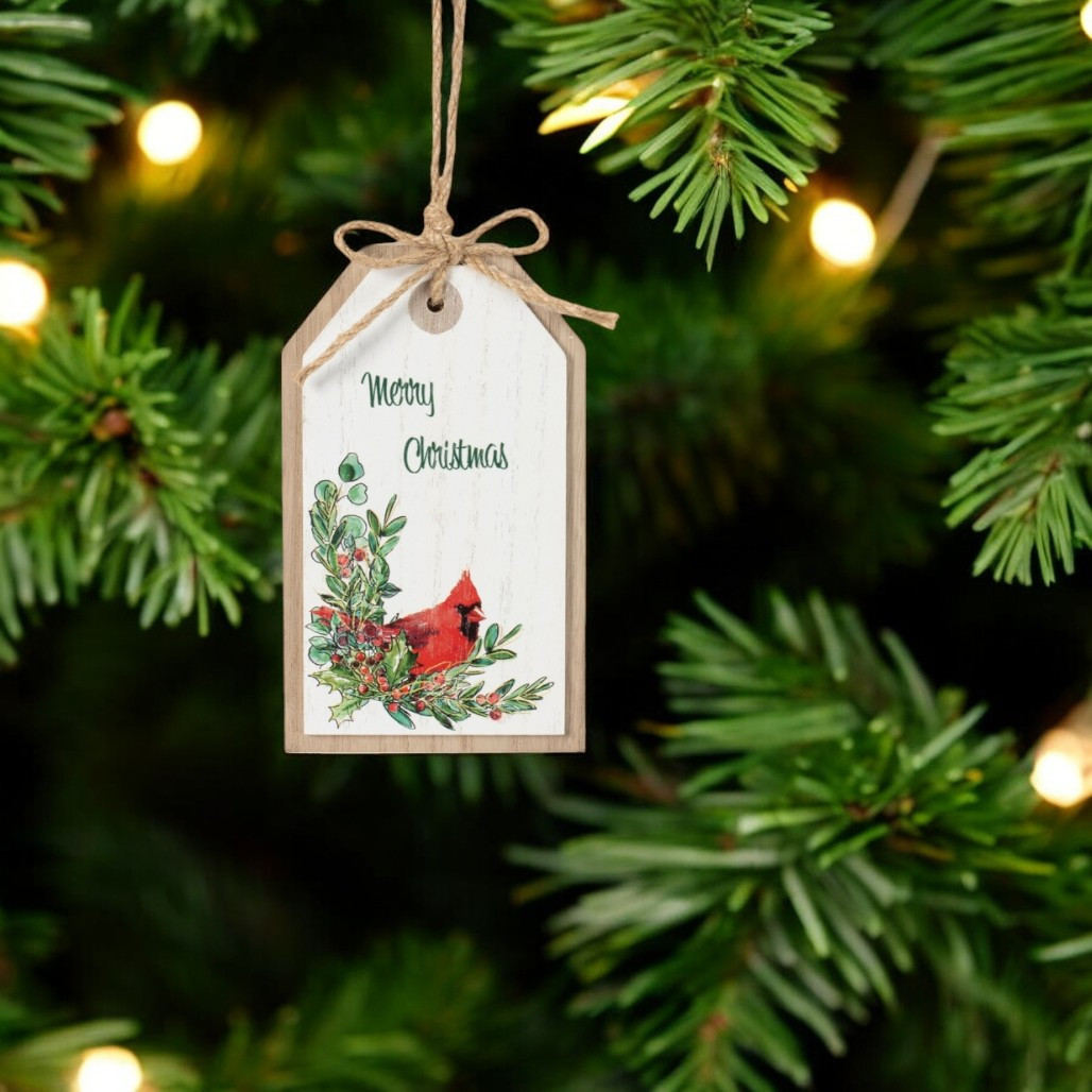 Merry Christmas Cardinal Tag Ornament