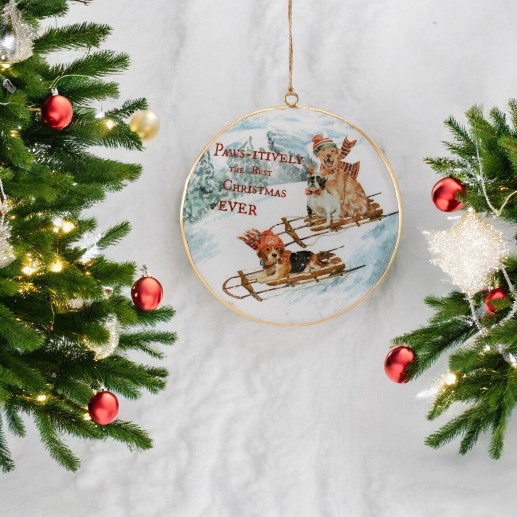 Sledding Dogs Disc Ornament