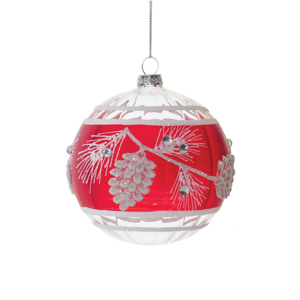 Red and White Pinecone Ball Ornament