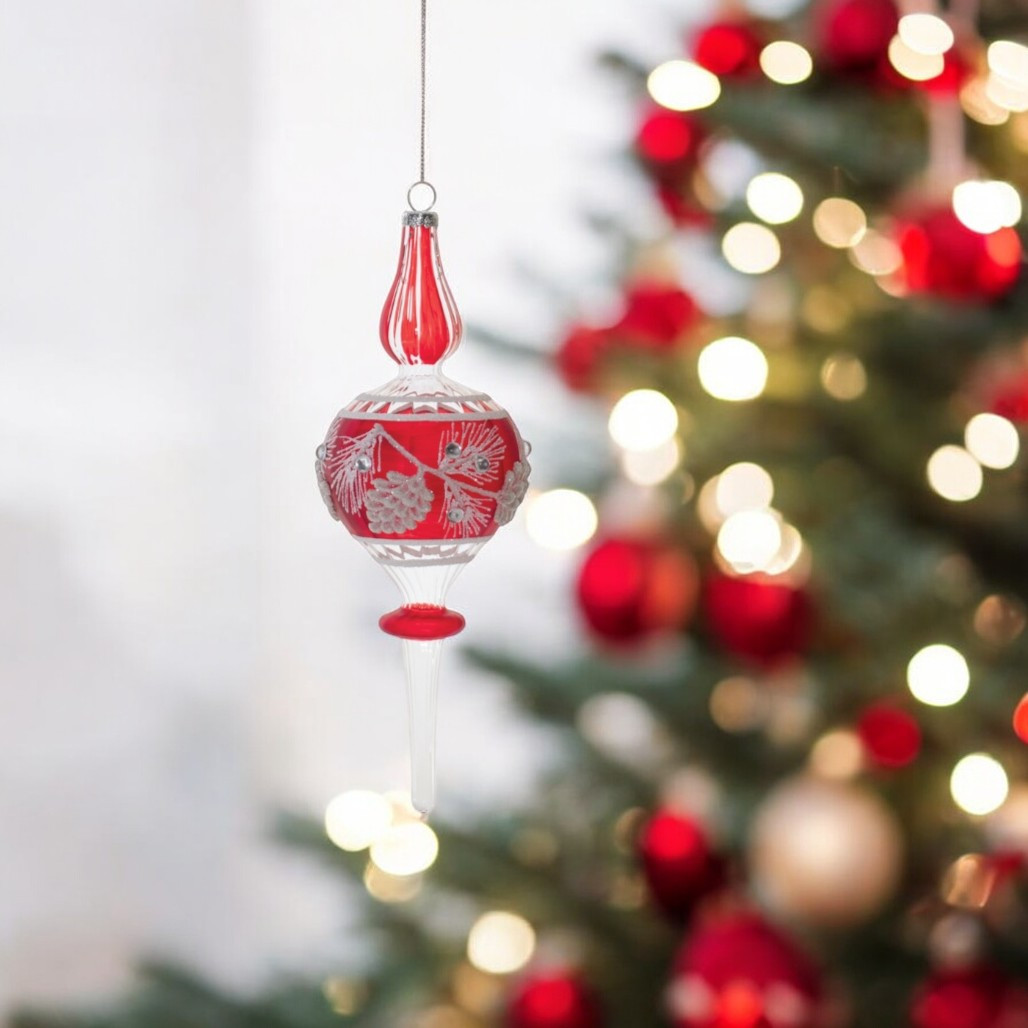 Red and White Pinecone Finial Ornament