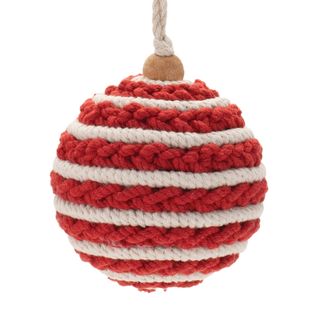Red and White Striped Ball Ornament