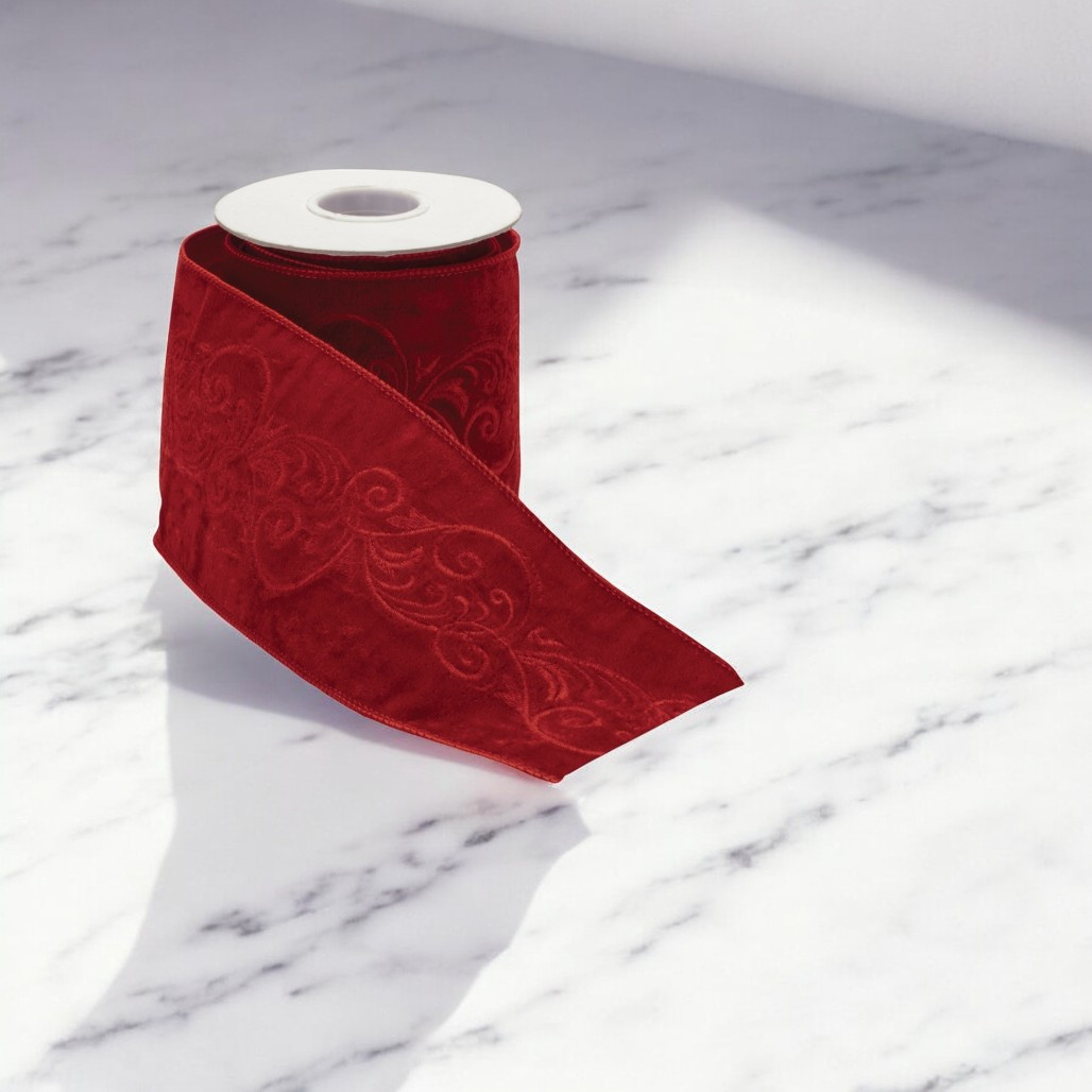 Red Velvet Scroll Wired Ribbon