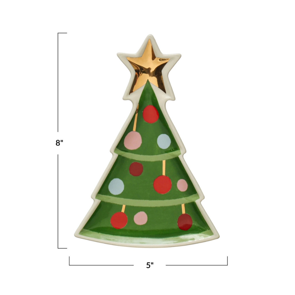 Stoneware Tree Shaped Gold Electroplating Plate