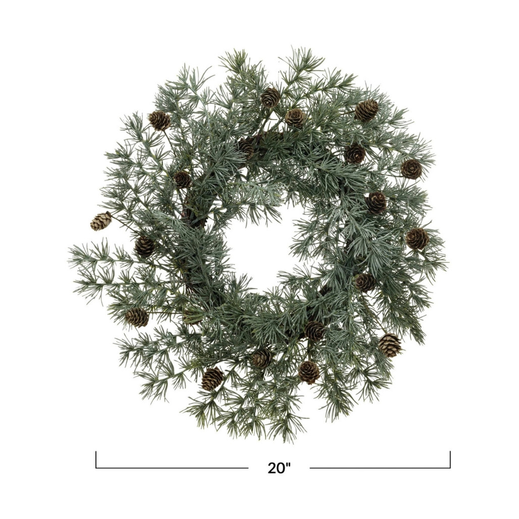 Faux Atlas Cedar Wreath with Natural Pinecones