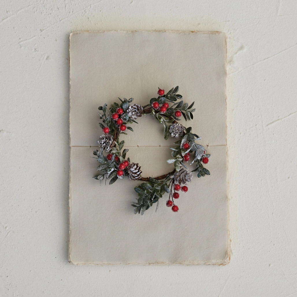 Faux Pinecones And Red Berries Boxwood Wreath