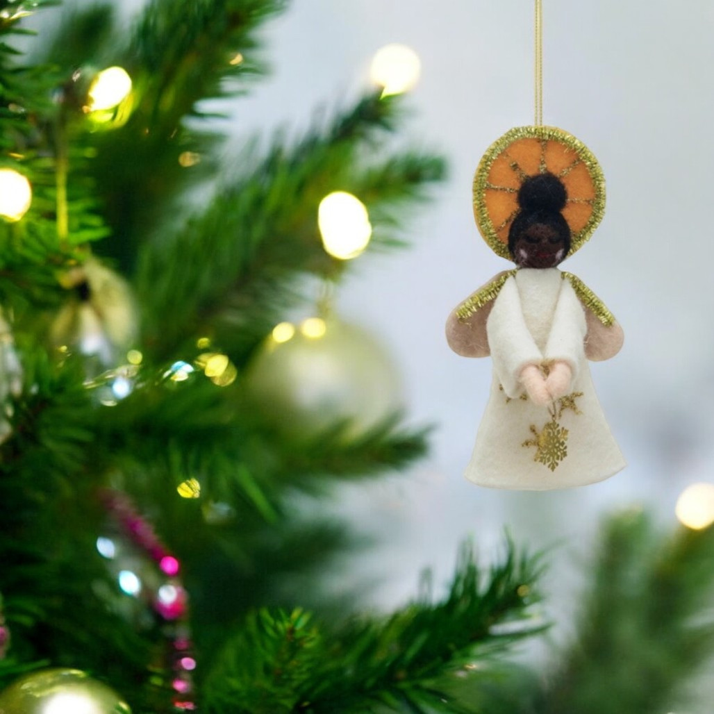 Handmade Wool Felt And Tinsel Black Angel Ornament
