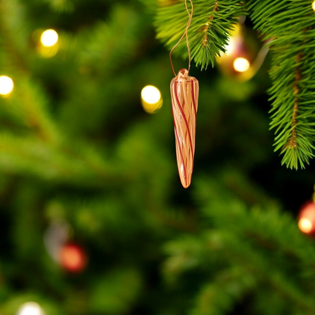 Handmade Glass Amber and Red Icicle Ornament