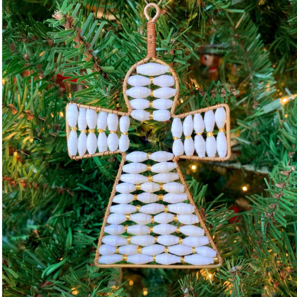 Angel Ornament with White Paper Beads