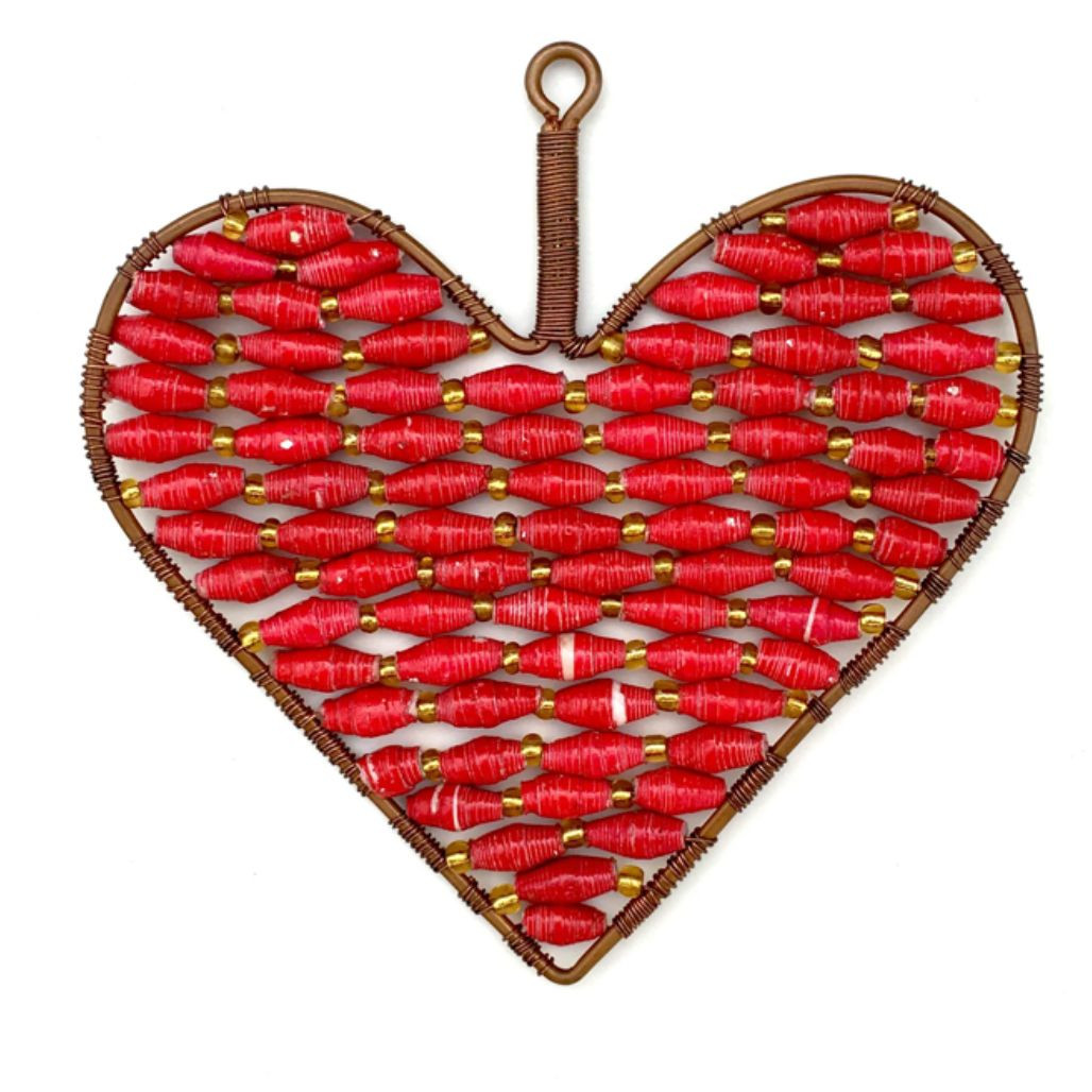 Heart Ornament with Red Paper Beads