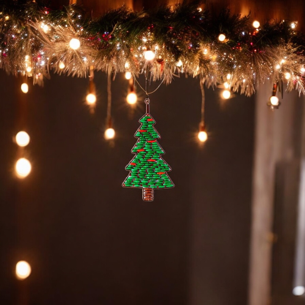 Christmas Tree Ornament with Green Paper Beads