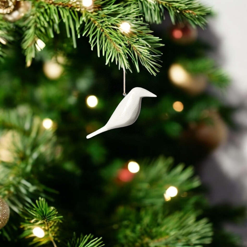 White Wood Bird Ornament