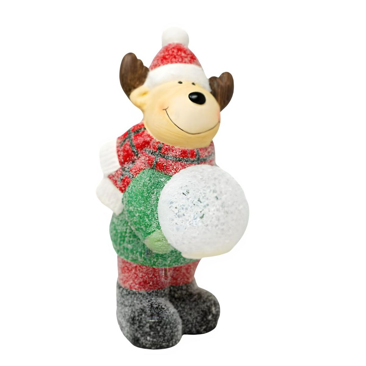 Festive Moose with LED Snowball Figurine
