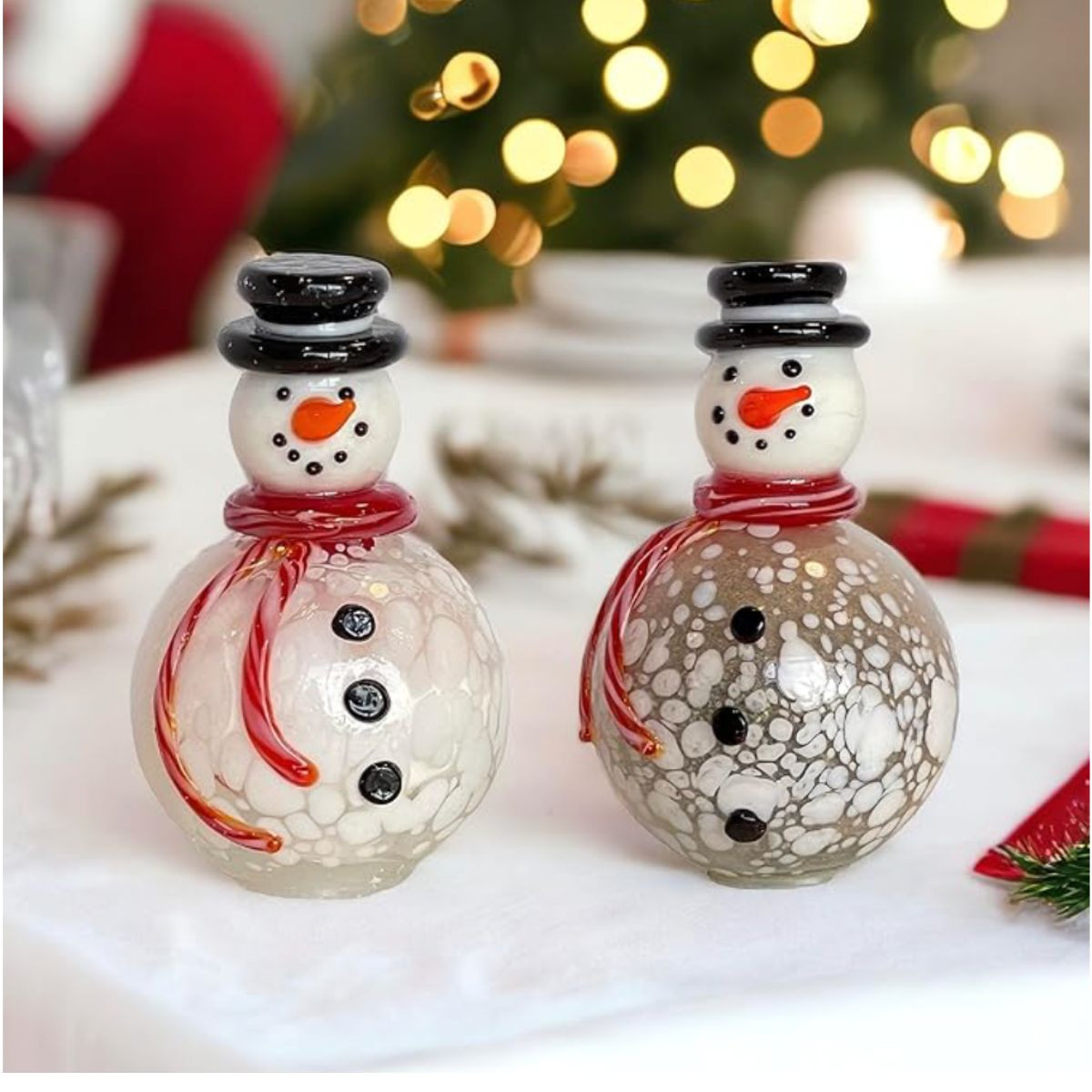 Glass Snowman Salt and Pepper Shaker Set