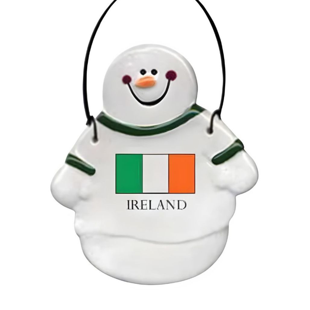 Snowman with Ireland Flag Ceramic Ornament