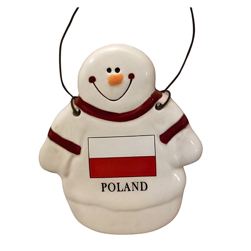 Snowman with Poland Flag Ceramic Ornament