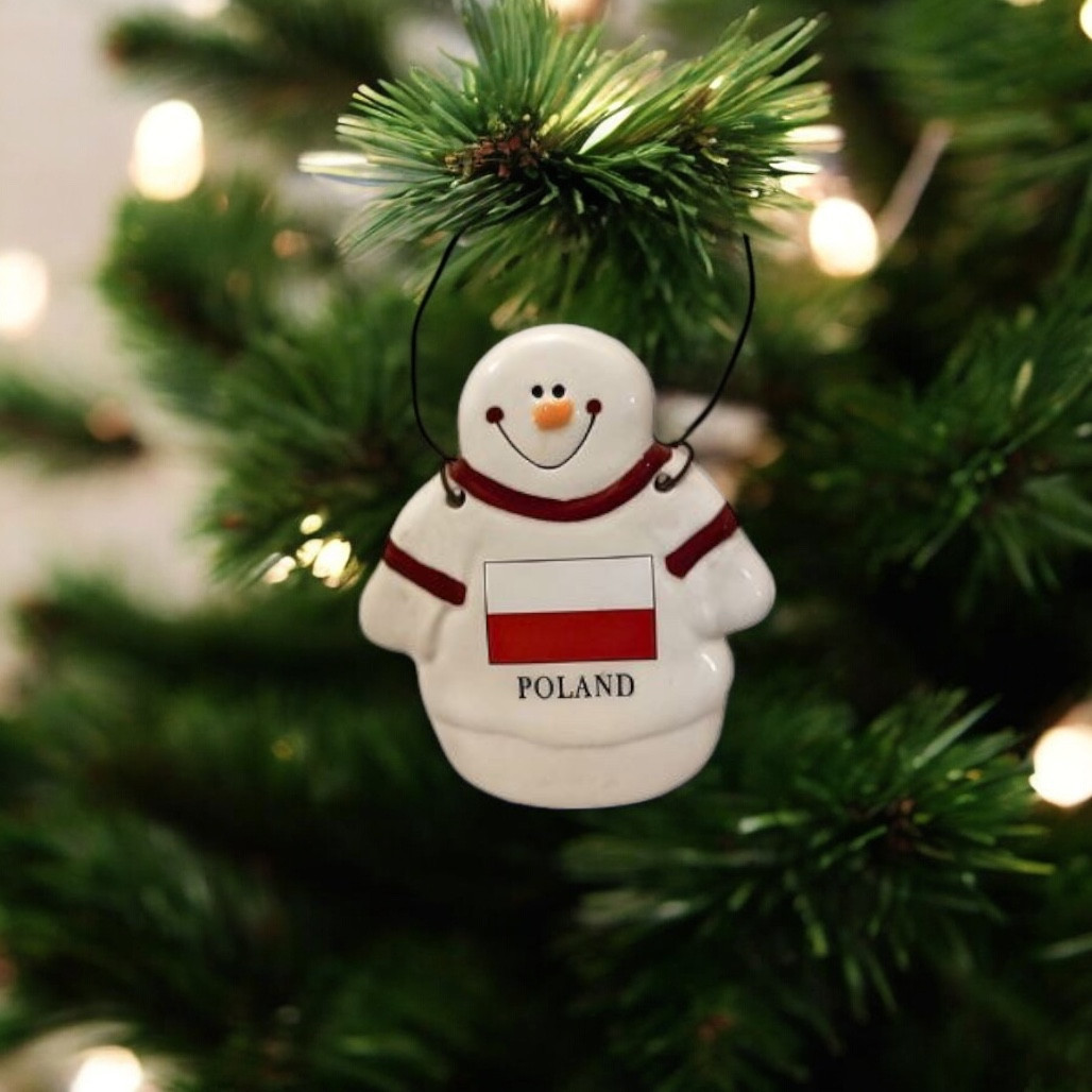 Snowman with Poland Flag Ceramic Ornament