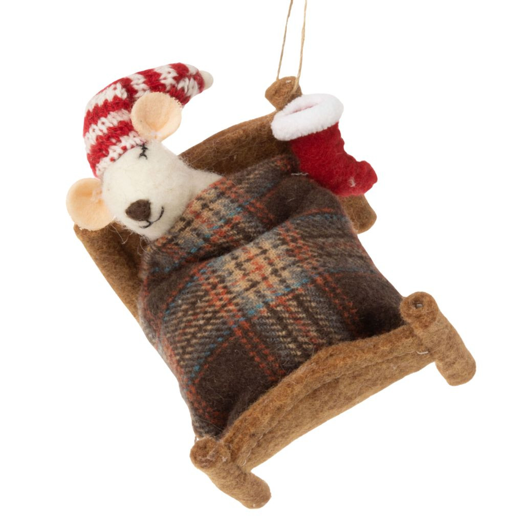 Felt Christmas Mouse in Bed Ornament