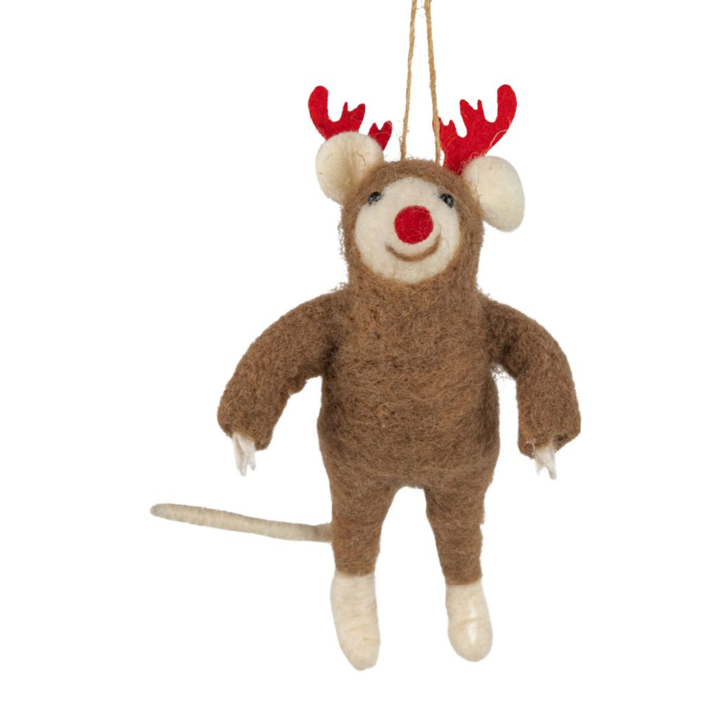 Felt Reindeer with Red Antlers  Ornament