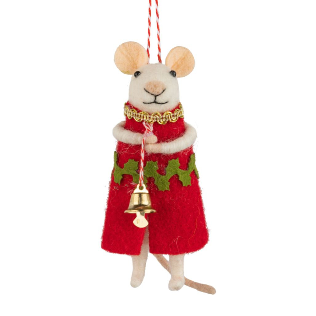 Felt Mouse Ornament with Bell and Red Coat