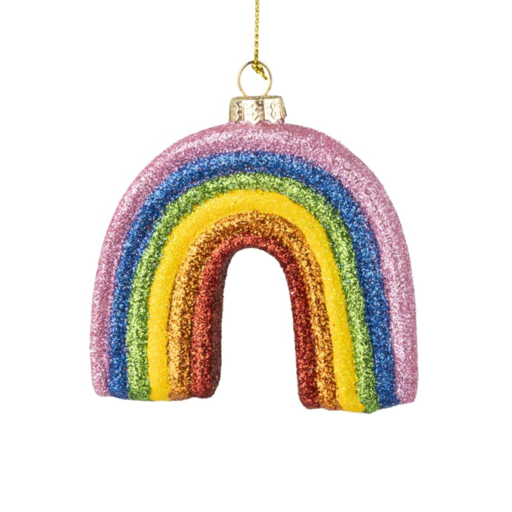 Glass Rainbow Ornament with Multicolor Glitter