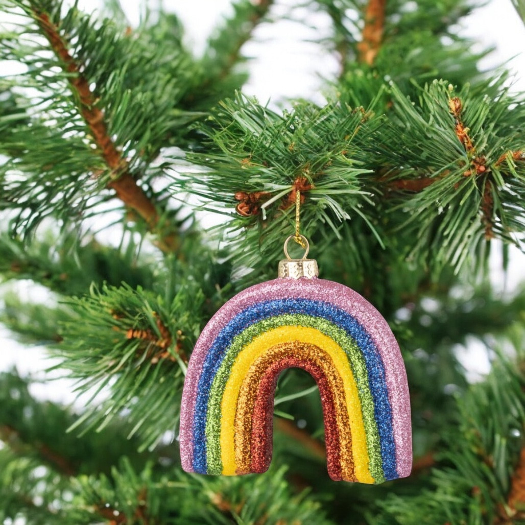 Glass Rainbow Ornament with Multicolor Glitter
