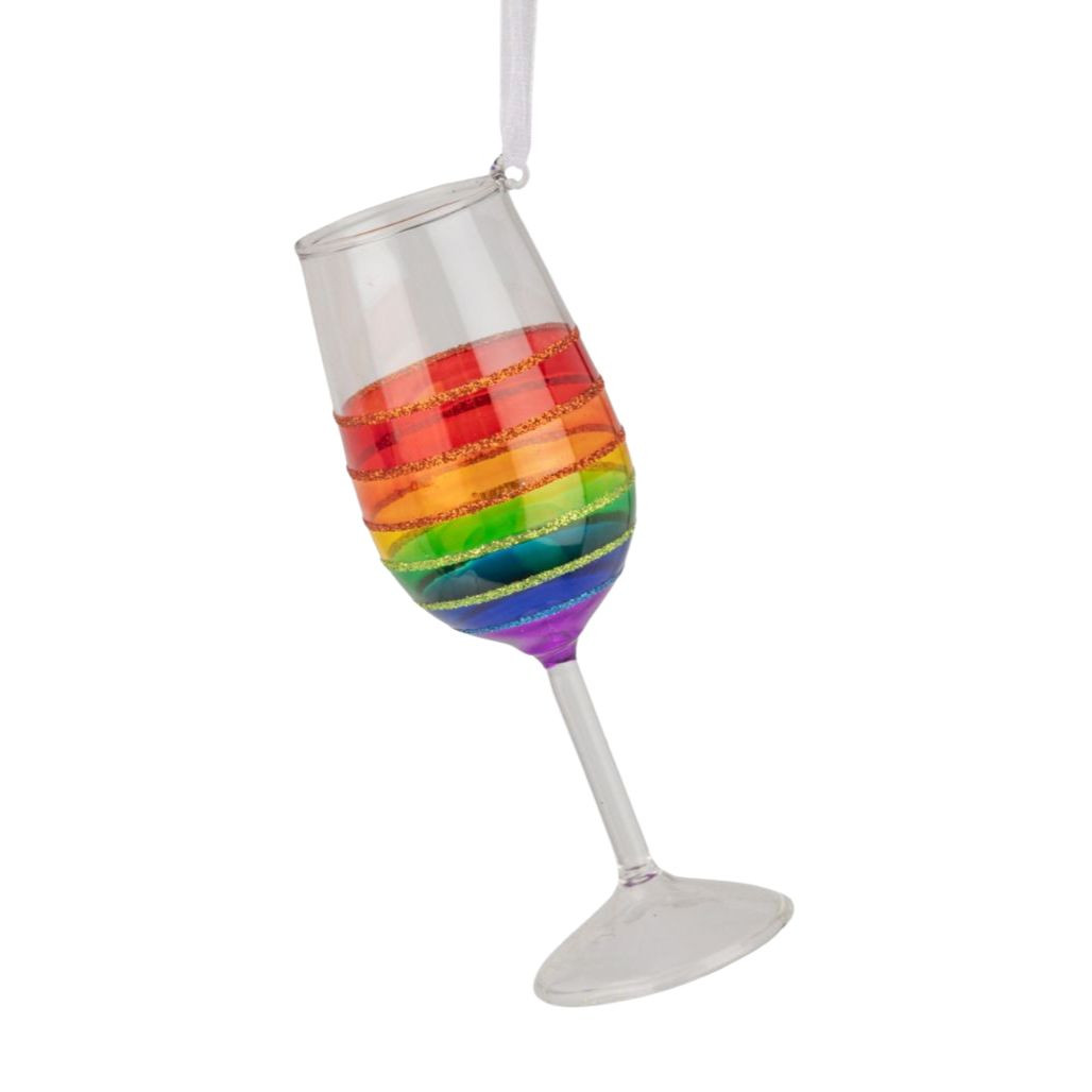 Glass Rainbow Wine Glass Ornament