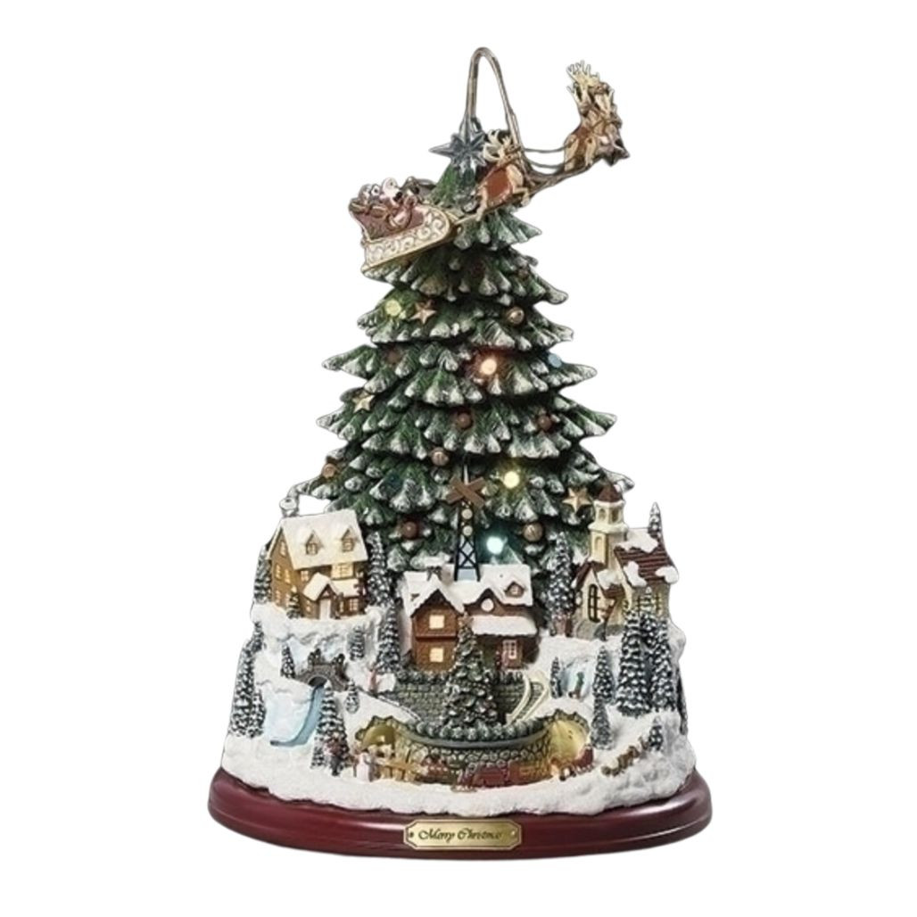 Lighted Musical Christmas Tree with Village and Rotating Sleigh