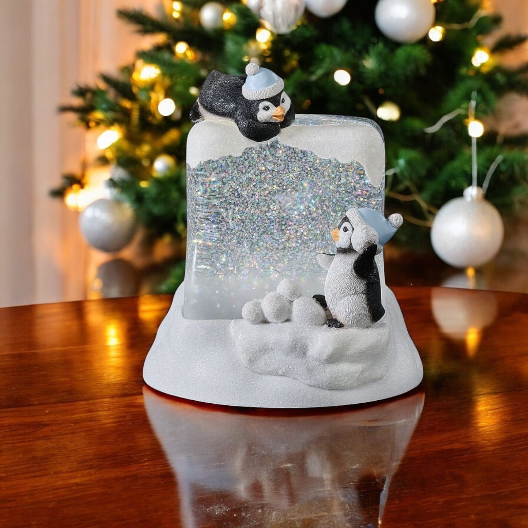 Penguins on Cube Lighted Swirling Shimmer