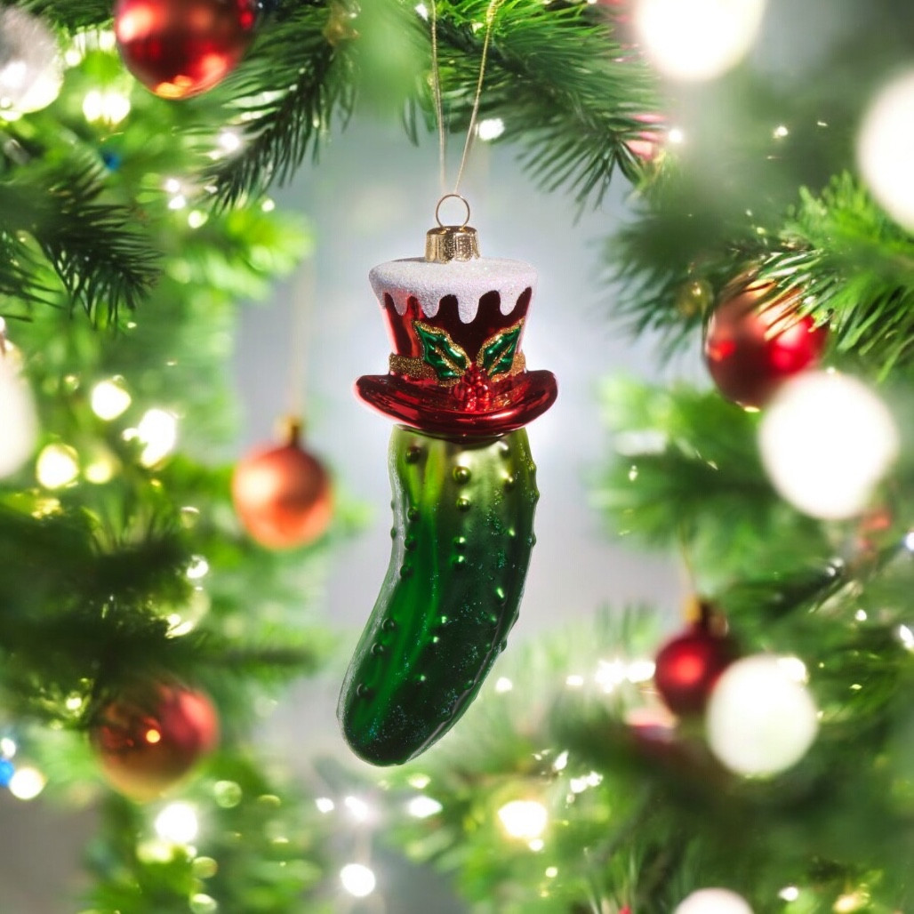 Pickle in Red Hat Ornament