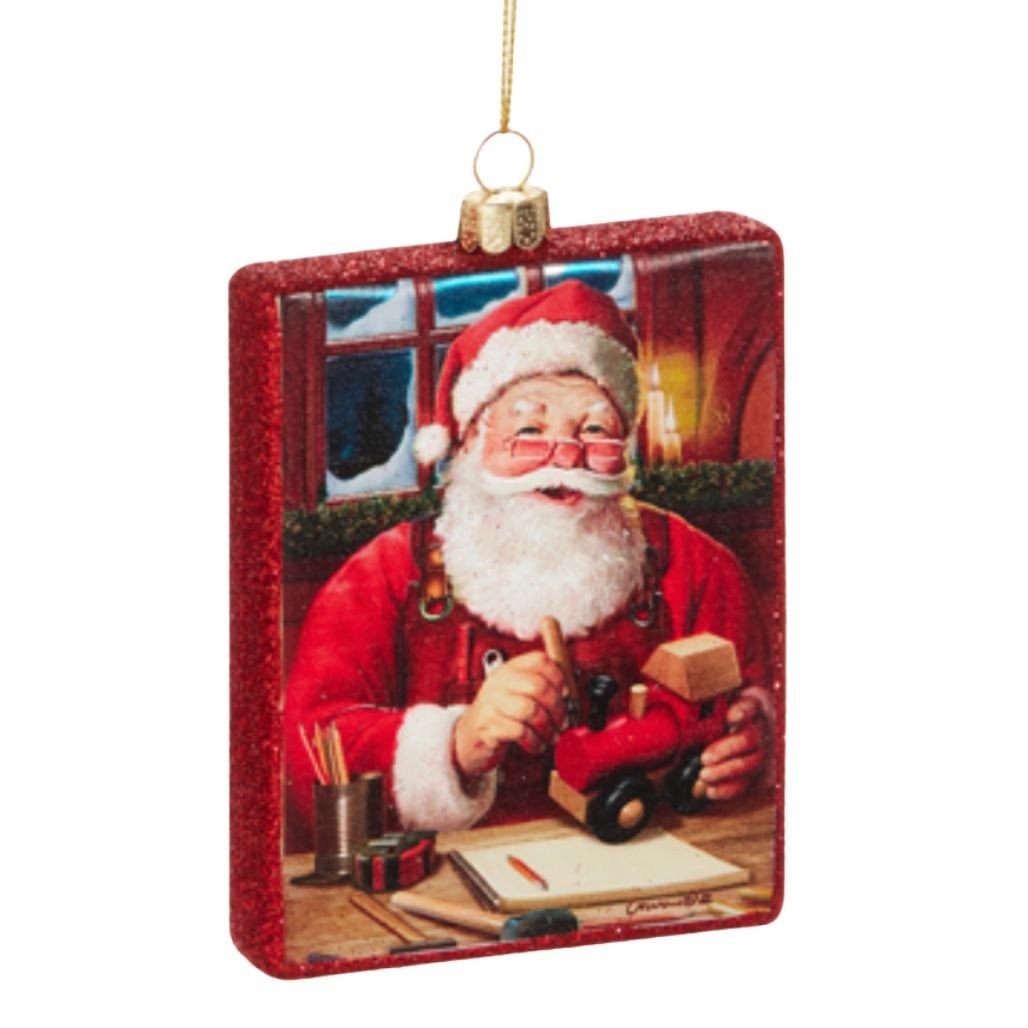 Jolly Santa with Toy Rectangle Ornament
