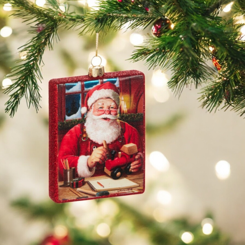 Jolly Santa with Toy Rectangle Ornament
