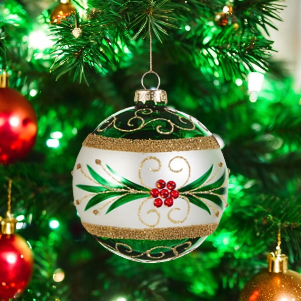 Green & White Ball Ornament