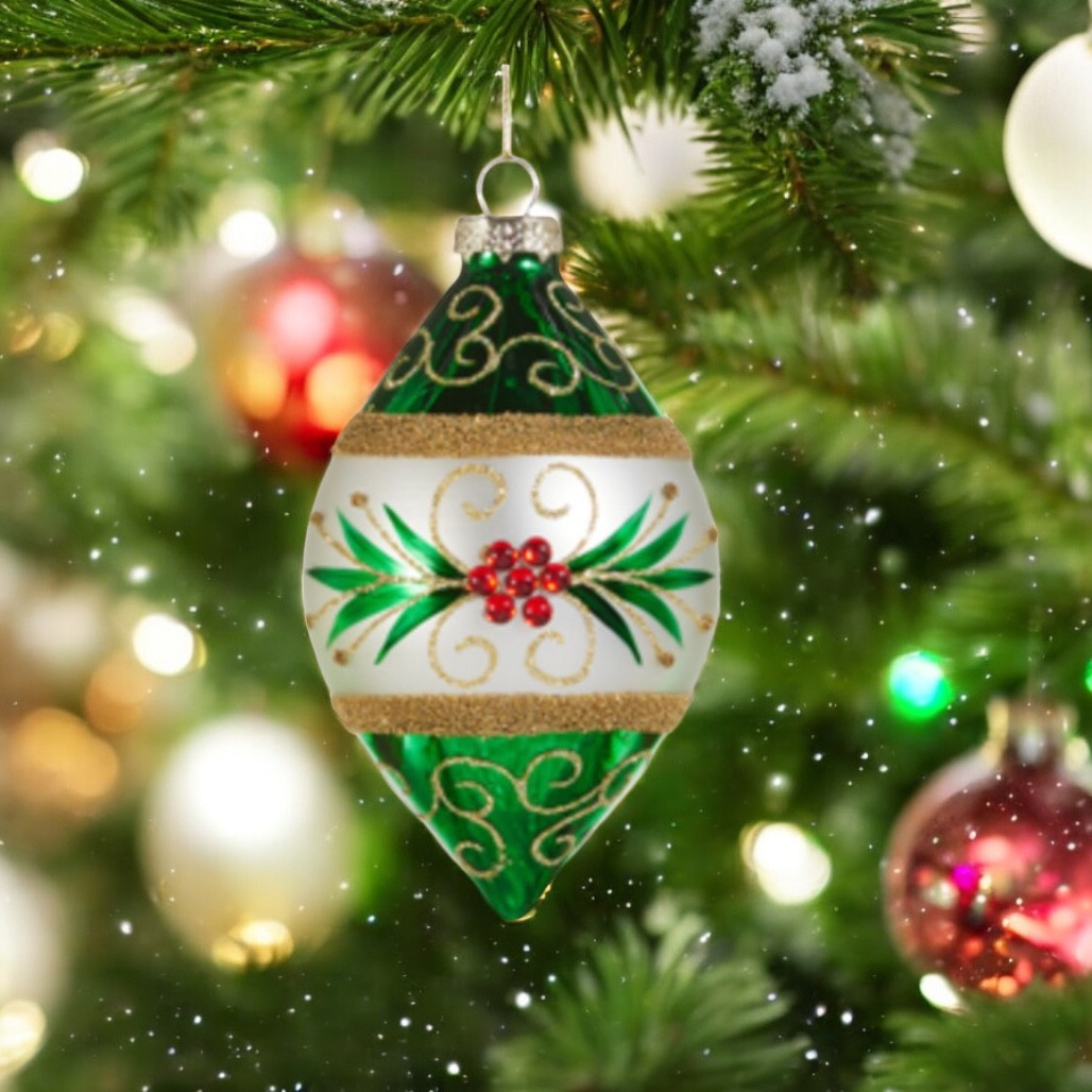 Green & White Ellipse Ornament