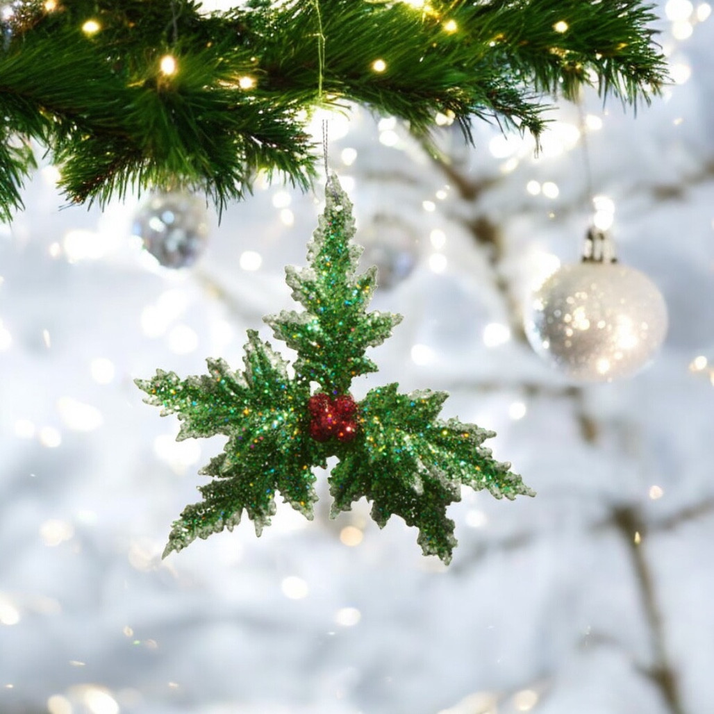 Glitter Holly Ornament
