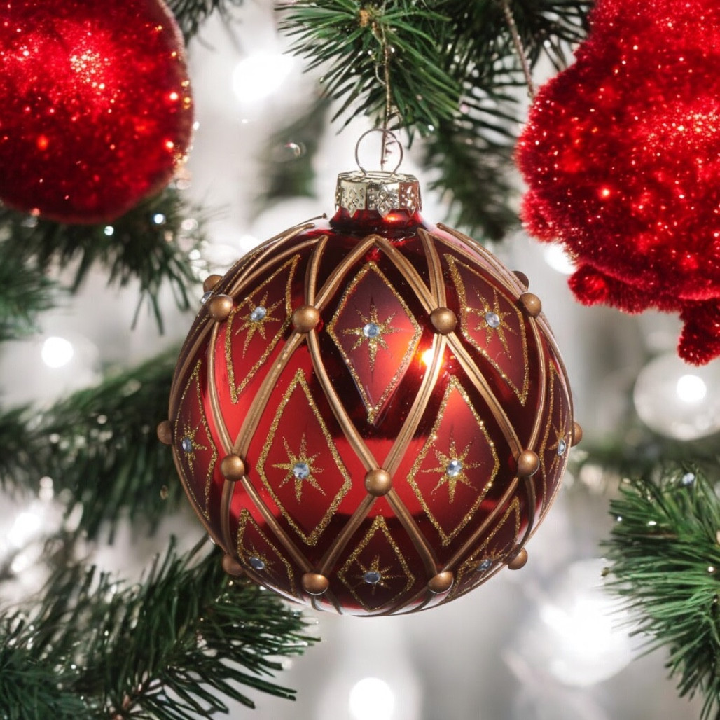 Red & Gold Deco Ball Ornament